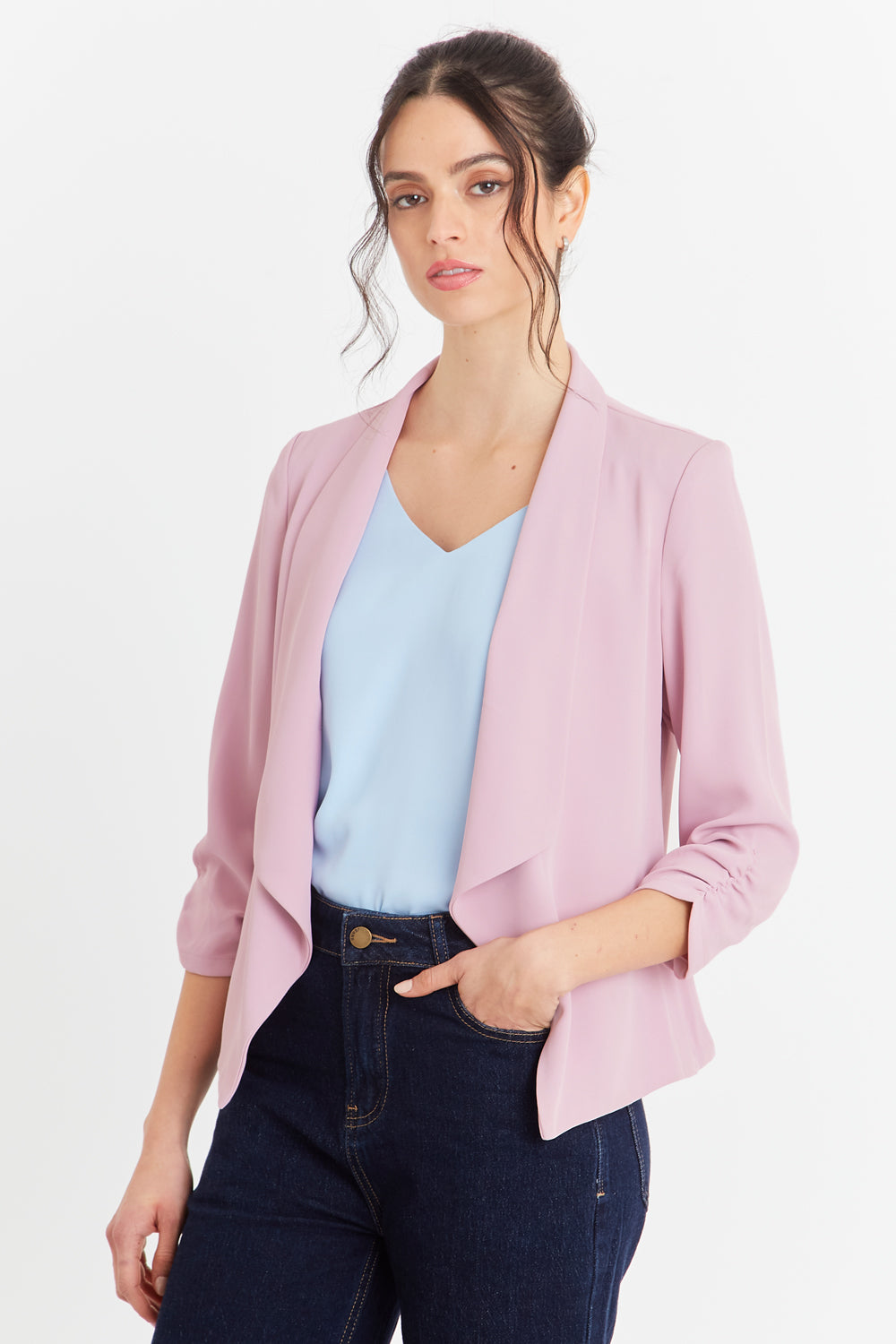 Blazer Manga Detalle DrapeadoRosado