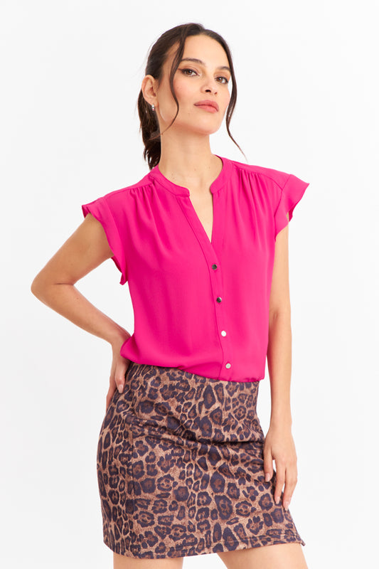 Blusa Cuello Mao Botones Fucsia