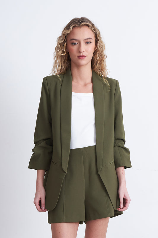 Blazer Manga 3/4 Ajustado con Solapas Oliva
