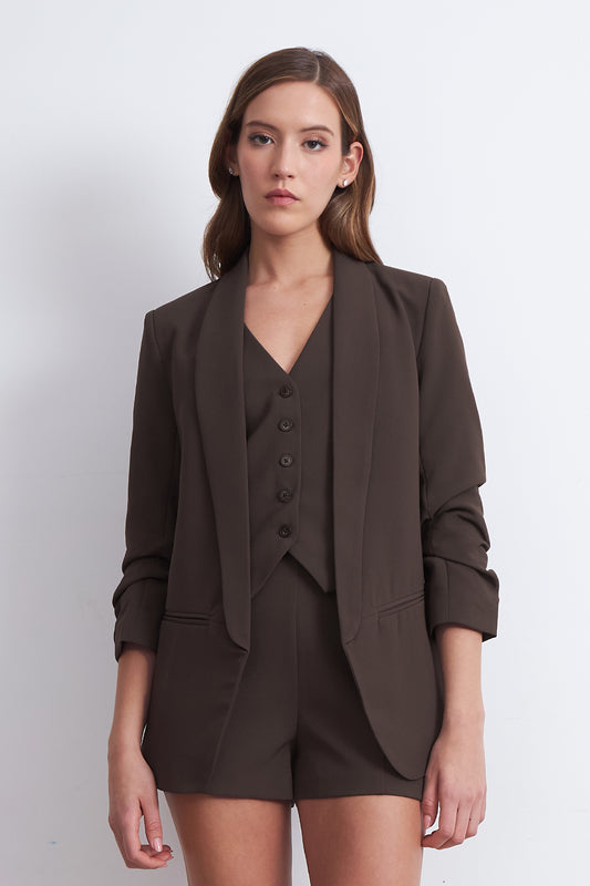Blazer Manga 3/4 Ajustado con Solapas Mocca