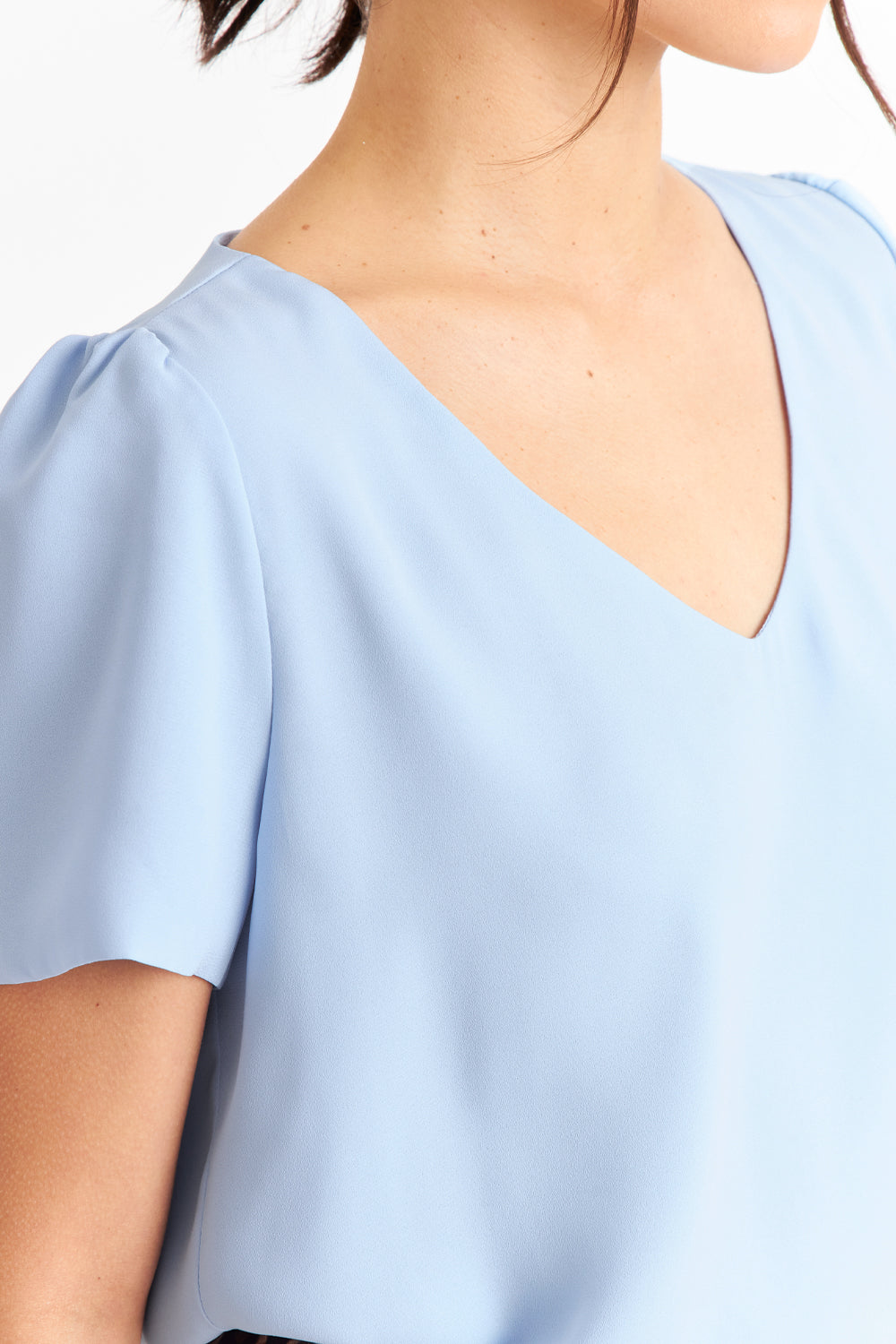 Blusa Cuello V Tipo Gasa Celeste
