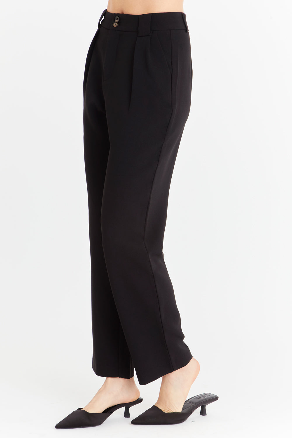 Pantalón Recto Con Pinzas Negro