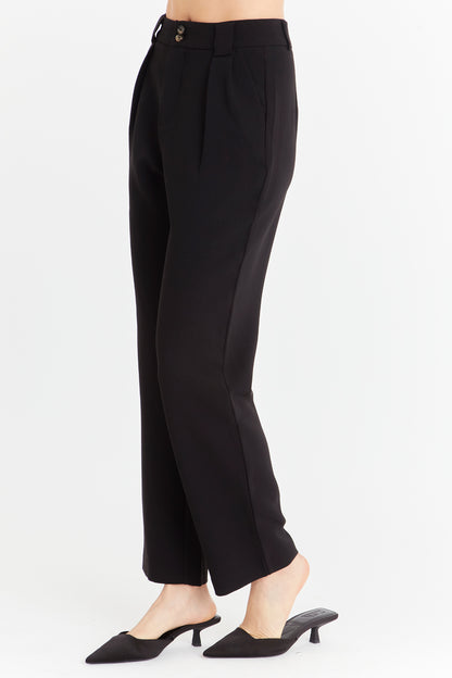 Pantalón Recto Con Pinzas Negro