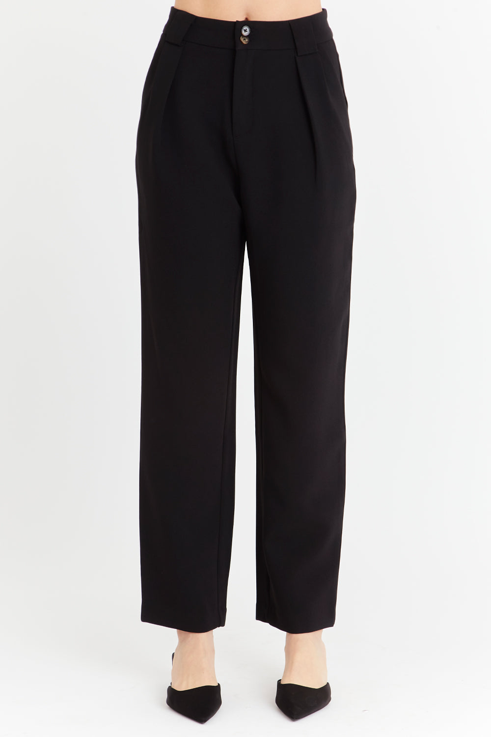 Pantalón Recto Con Pinzas Negro