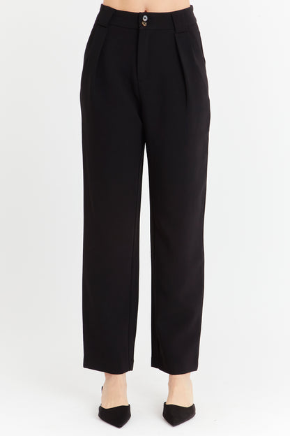 Pantalón Recto Con Pinzas Negro
