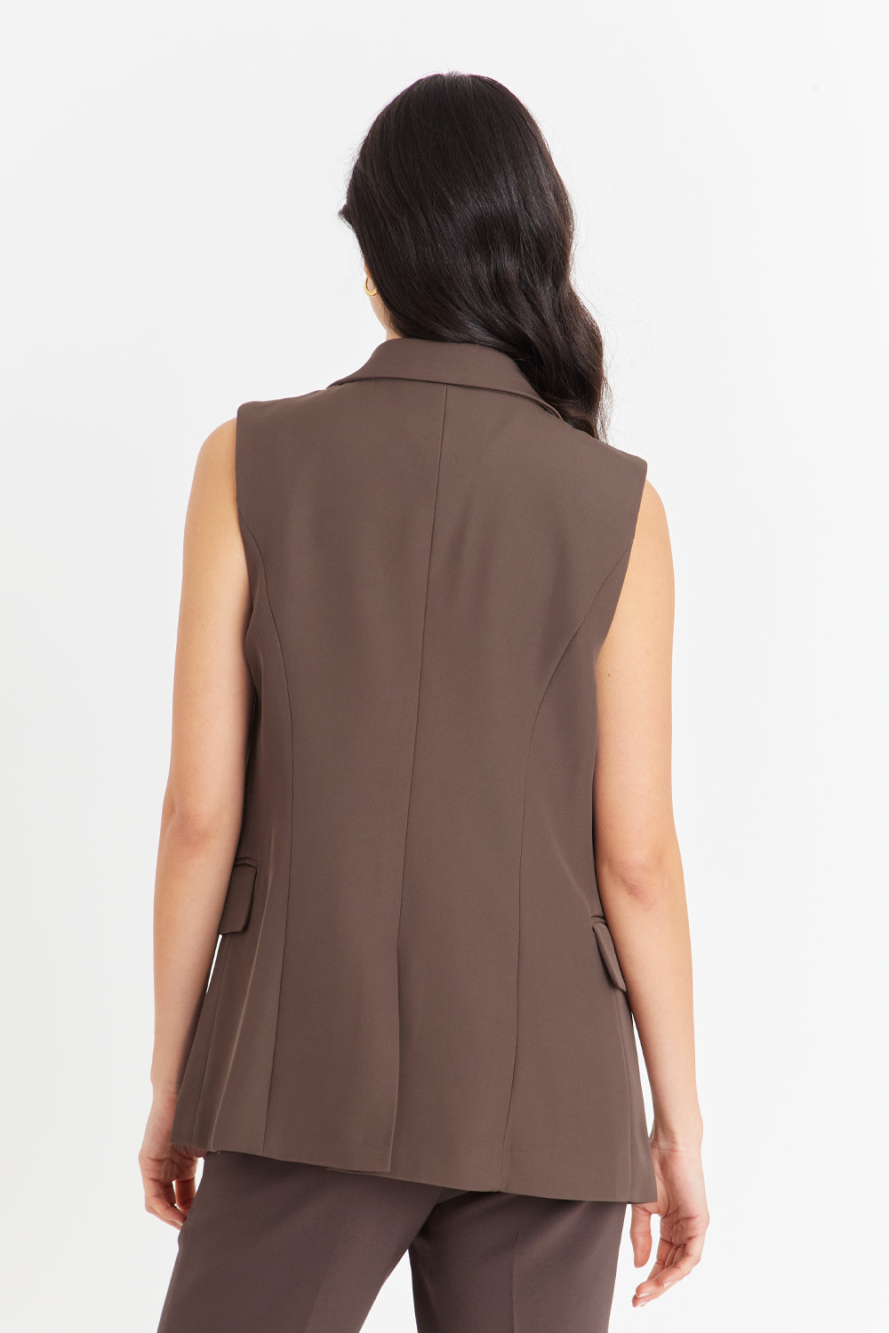 Blazer Sin Mangas Bolsillos Café