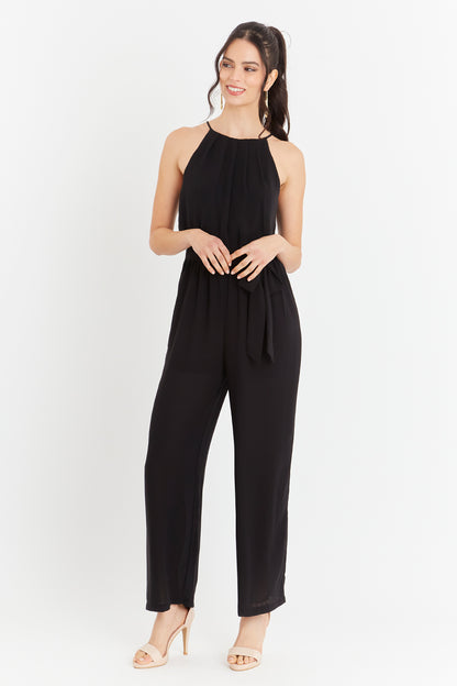 Enterito Halter Con Cinturón Lazo Negro