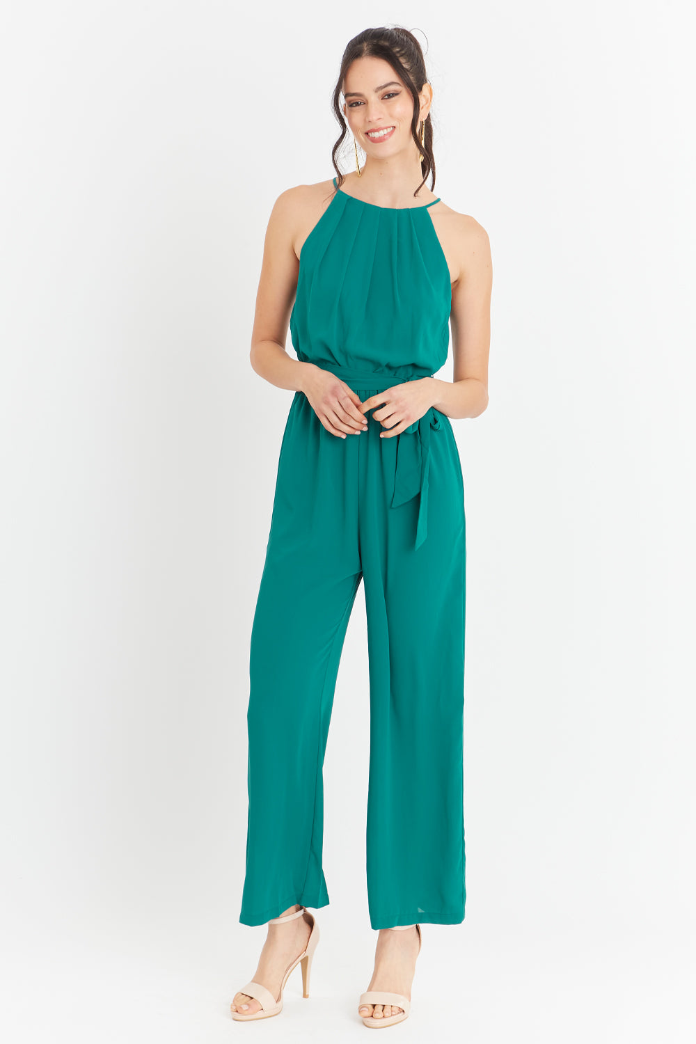 Enterito Halter Con Cinturón Lazo Verde Petróleo