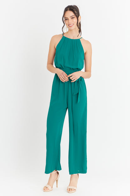 Enterito Halter Con Cinturón Lazo Verde Petróleo