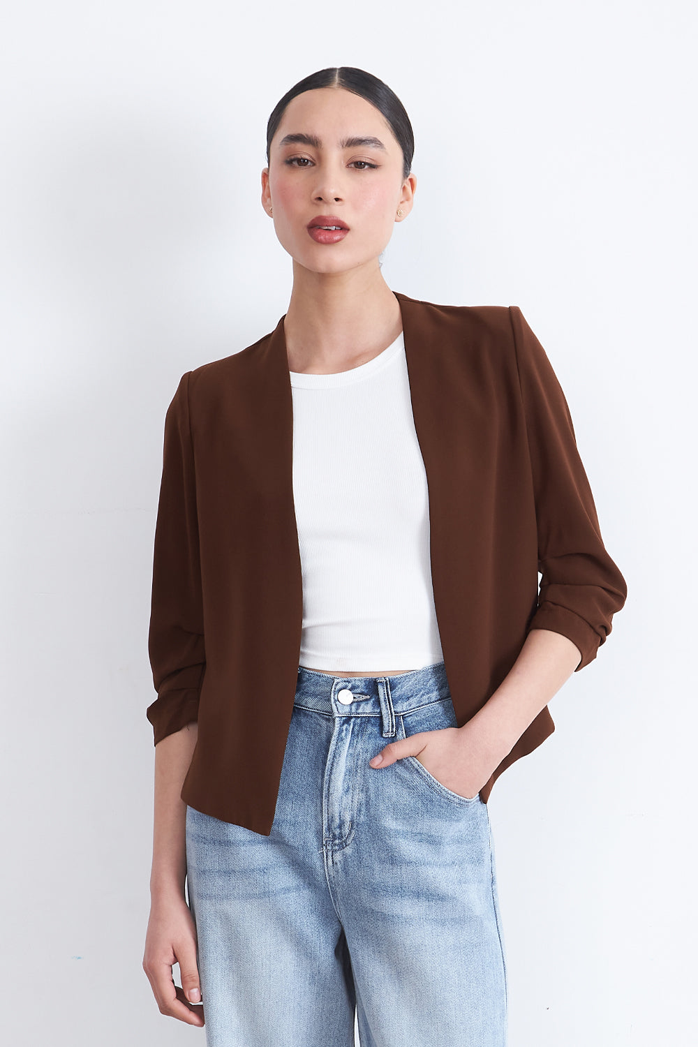 Blazer Cuello Sin Solapa Café