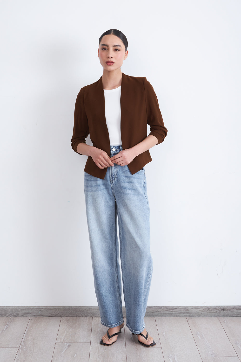 Blazer Cuello Sin Solapa Café