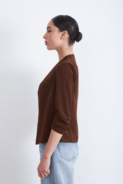 Blazer Cuello Sin Solapa Café