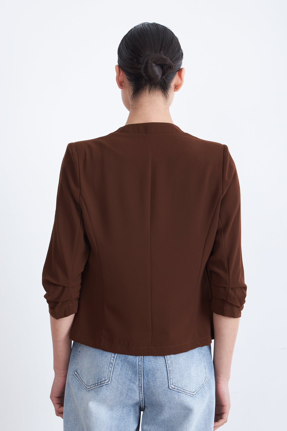 Blazer Cuello Sin Solapa Café
