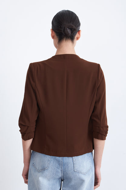 Blazer Cuello Sin Solapa Café