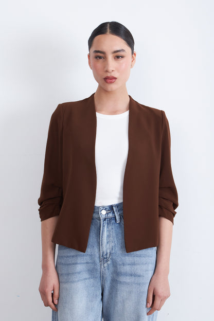 Blazer Cuello Sin Solapa Café
