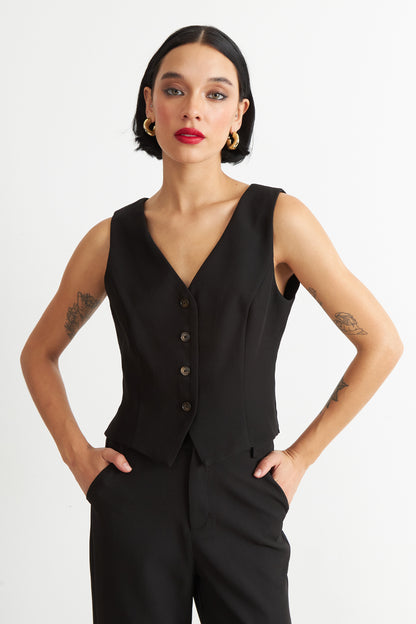 Gilet 4 Botones Negro