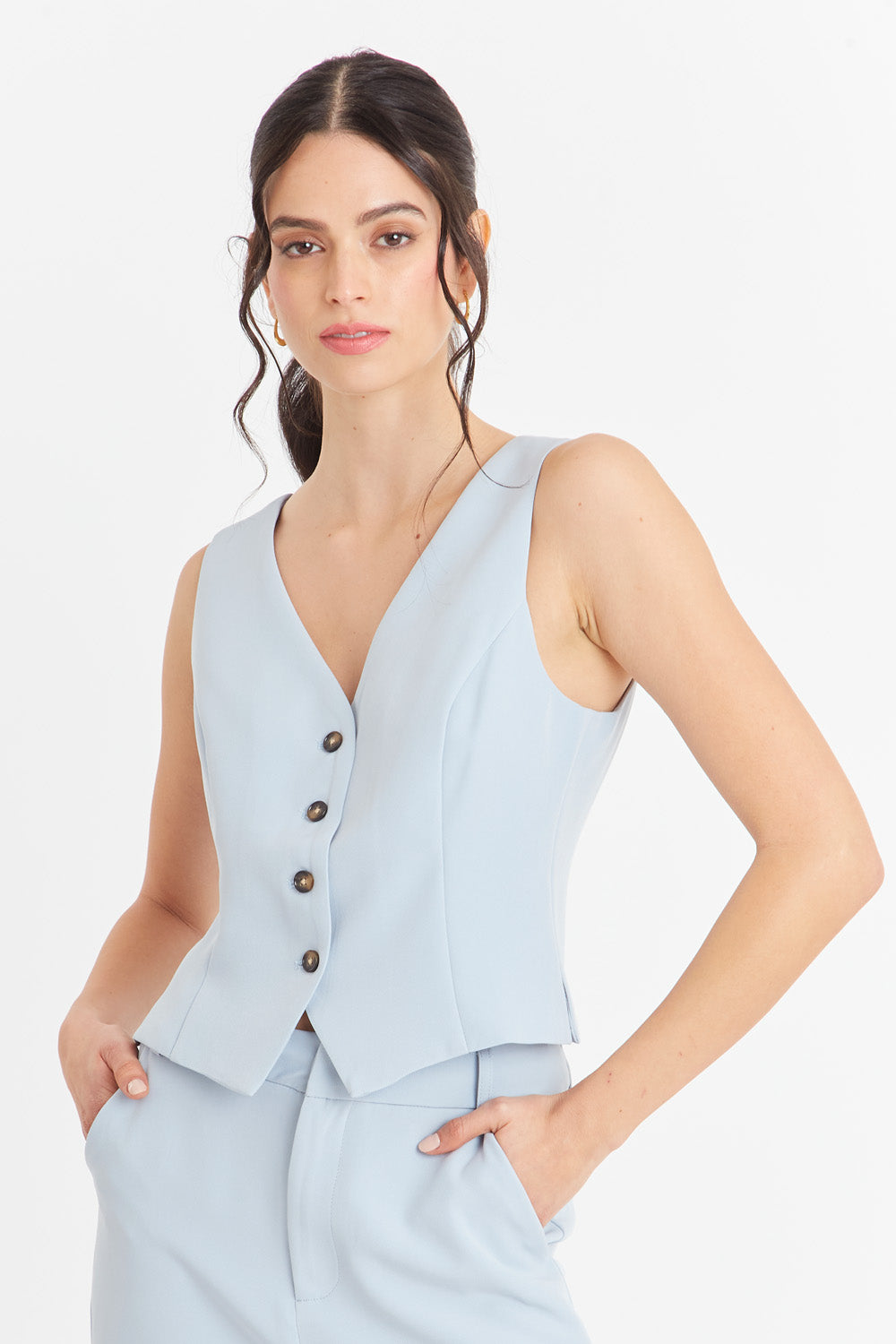 Gilet 4 Botones Celeste