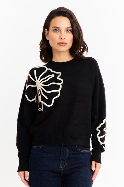Sweater Diseño Flores Negro