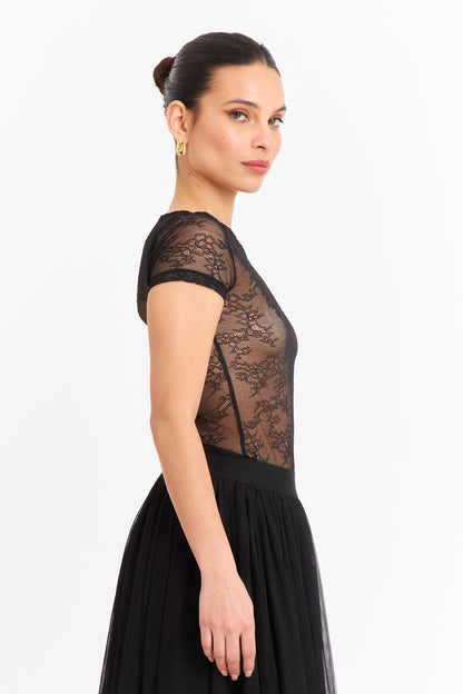 Polera transparante de encaje Negro