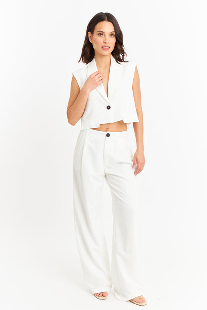 Gilet Crop con Solapa Blanco