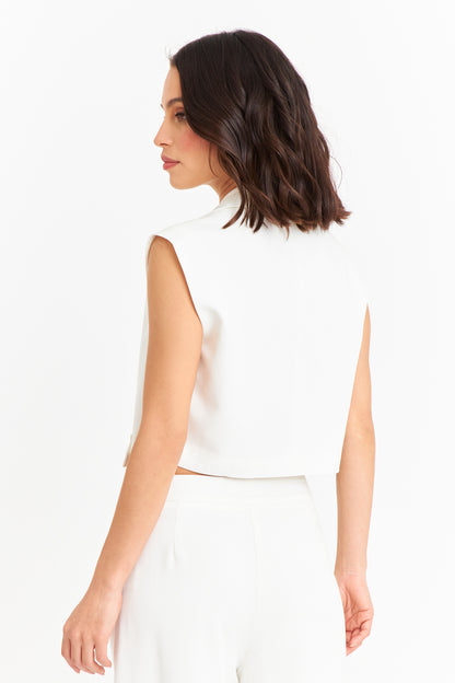 Gilet Crop con Solapa Blanco