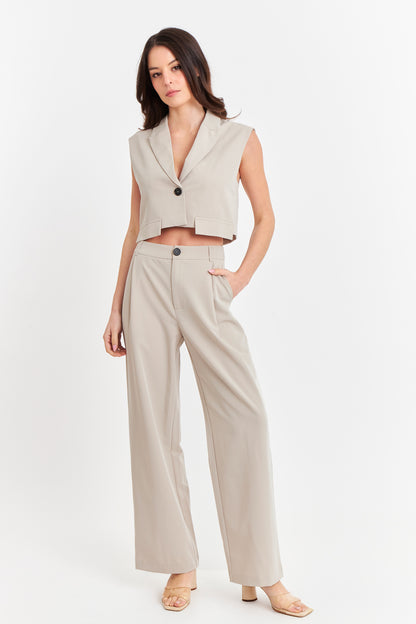 Gilet Crop con Solapa Khaki