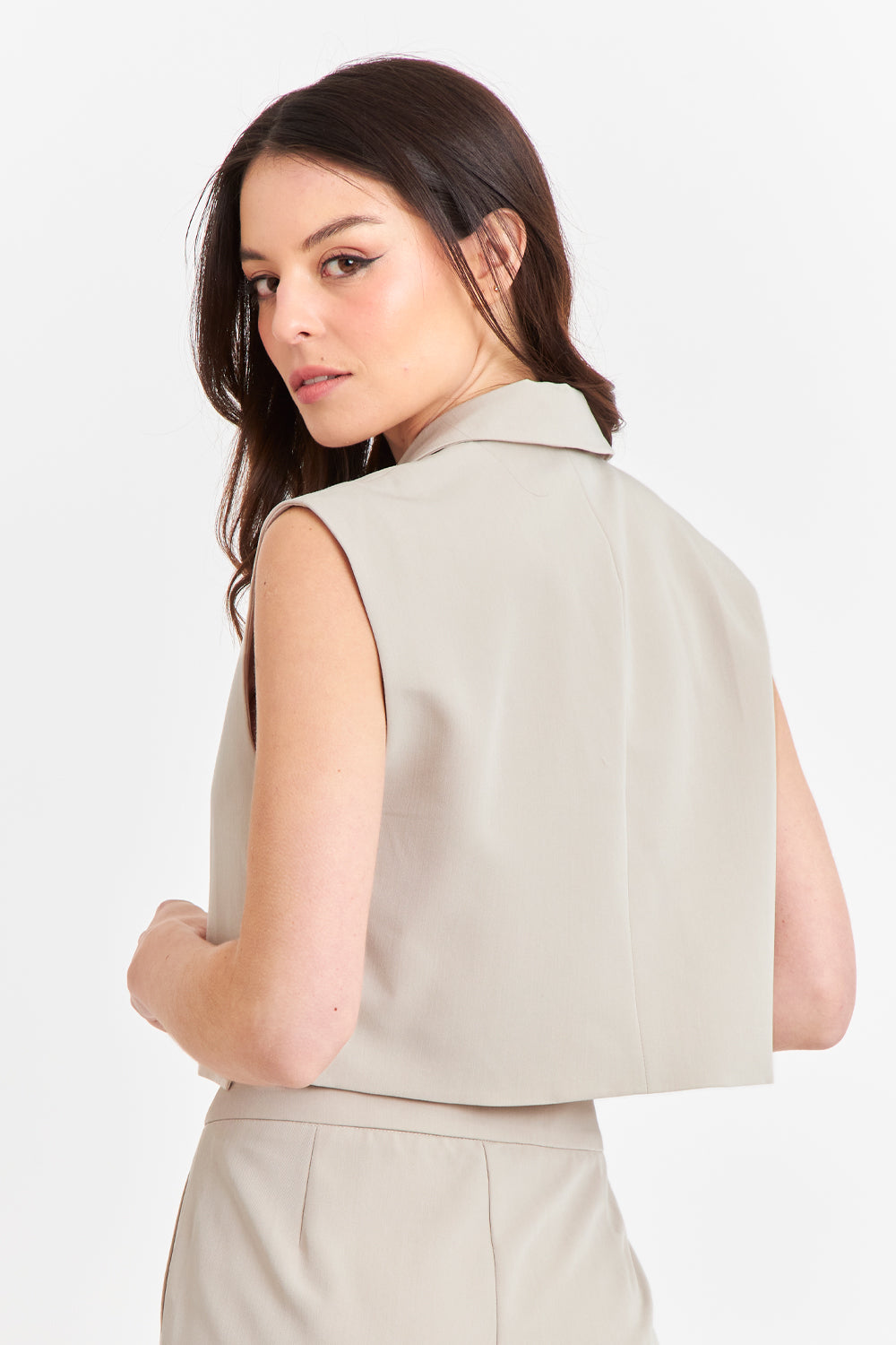 Gilet Crop con Solapa Khaki