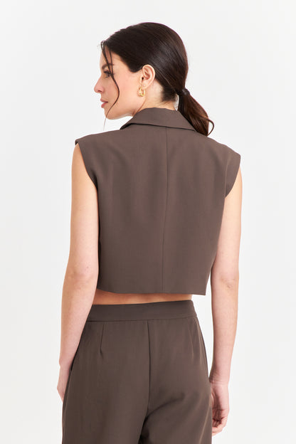 Gilet Crop con Solapa Café