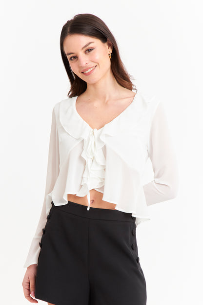 Blusa Vuelos Manga Larga Blanco