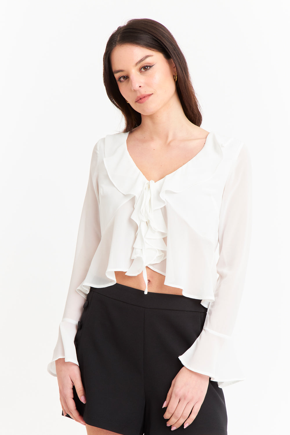 Blusa Vuelos Manga Larga Blanco