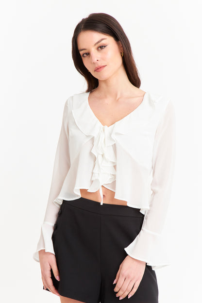 Blusa Vuelos Manga Larga Blanco