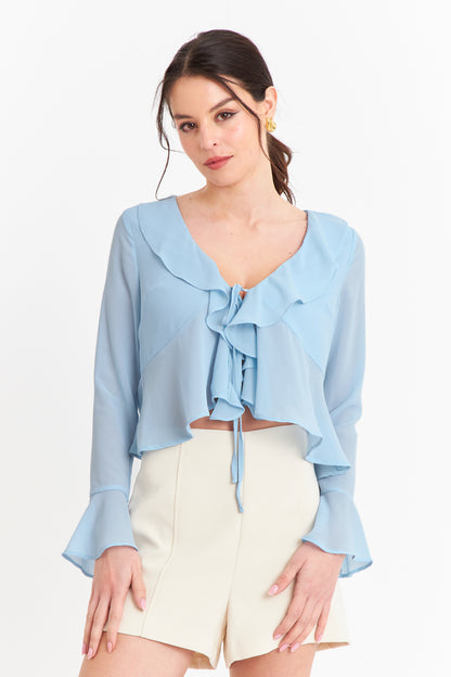 Blusa Vuelos Manga Larga Celeste