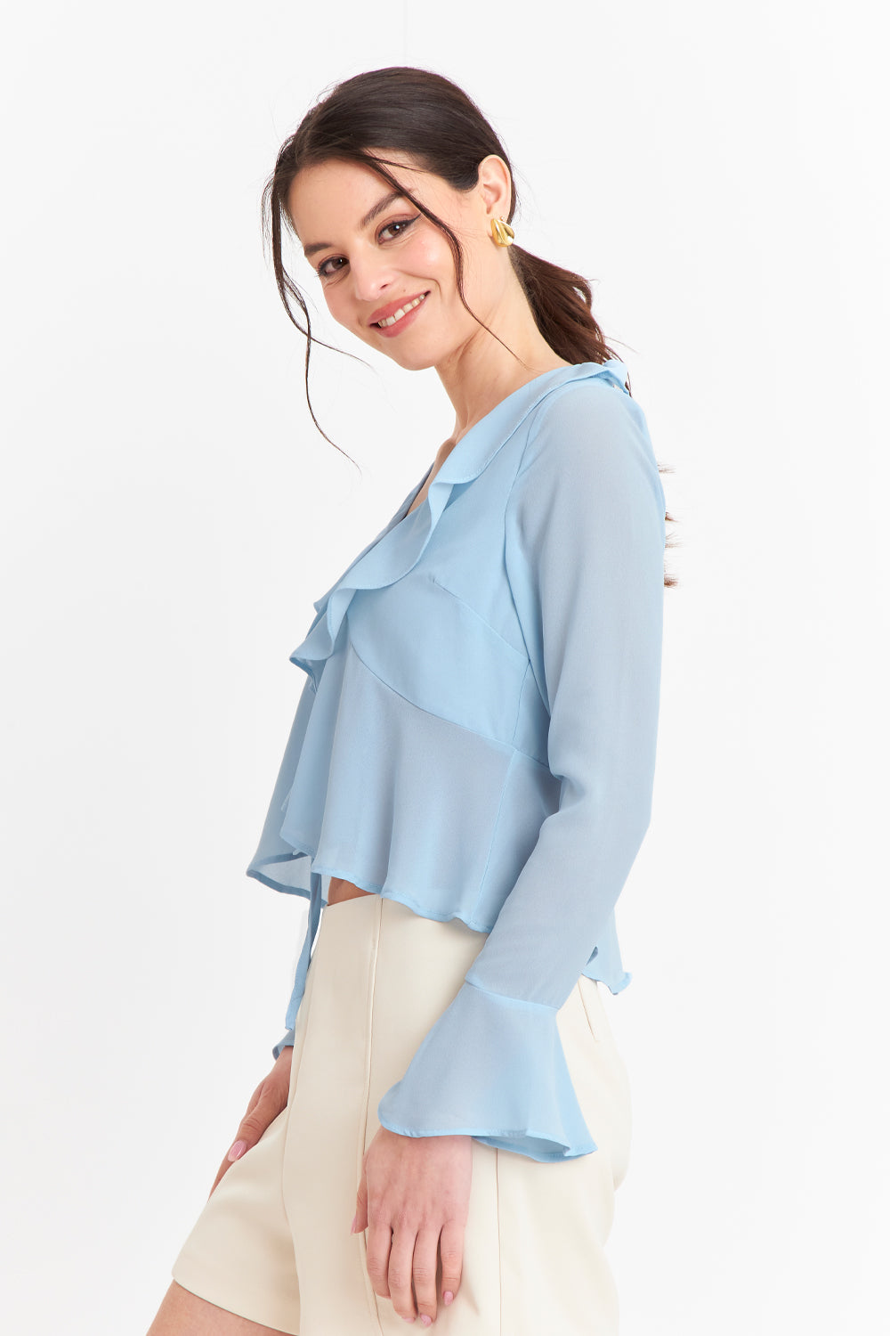 Blusa Vuelos Manga Larga Celeste