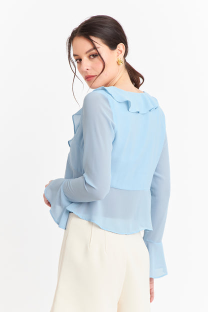 Blusa Vuelos Manga Larga Celeste
