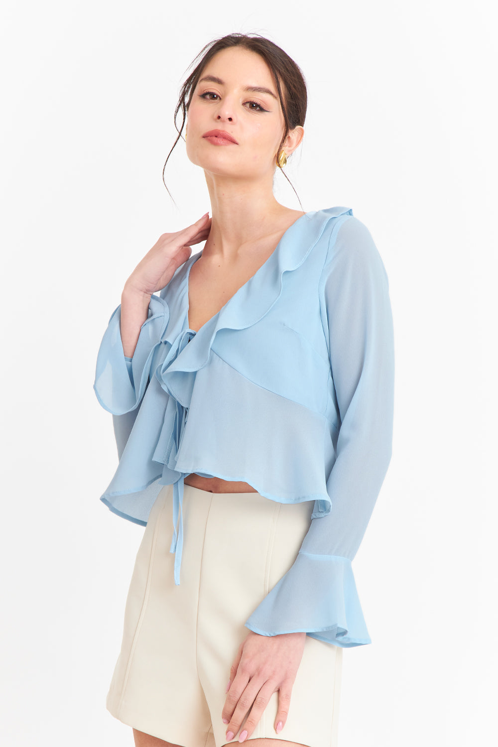 Blusa Vuelos Manga Larga Celeste