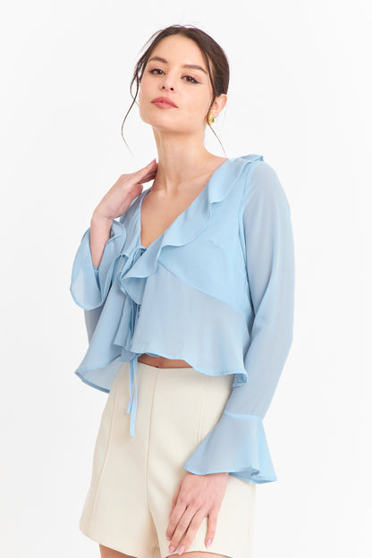 Blusa Vuelos Manga Larga Celeste