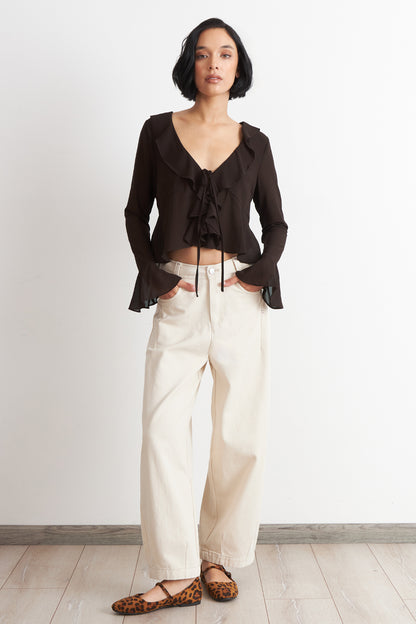 Blusa Vuelos Manga Larga Café