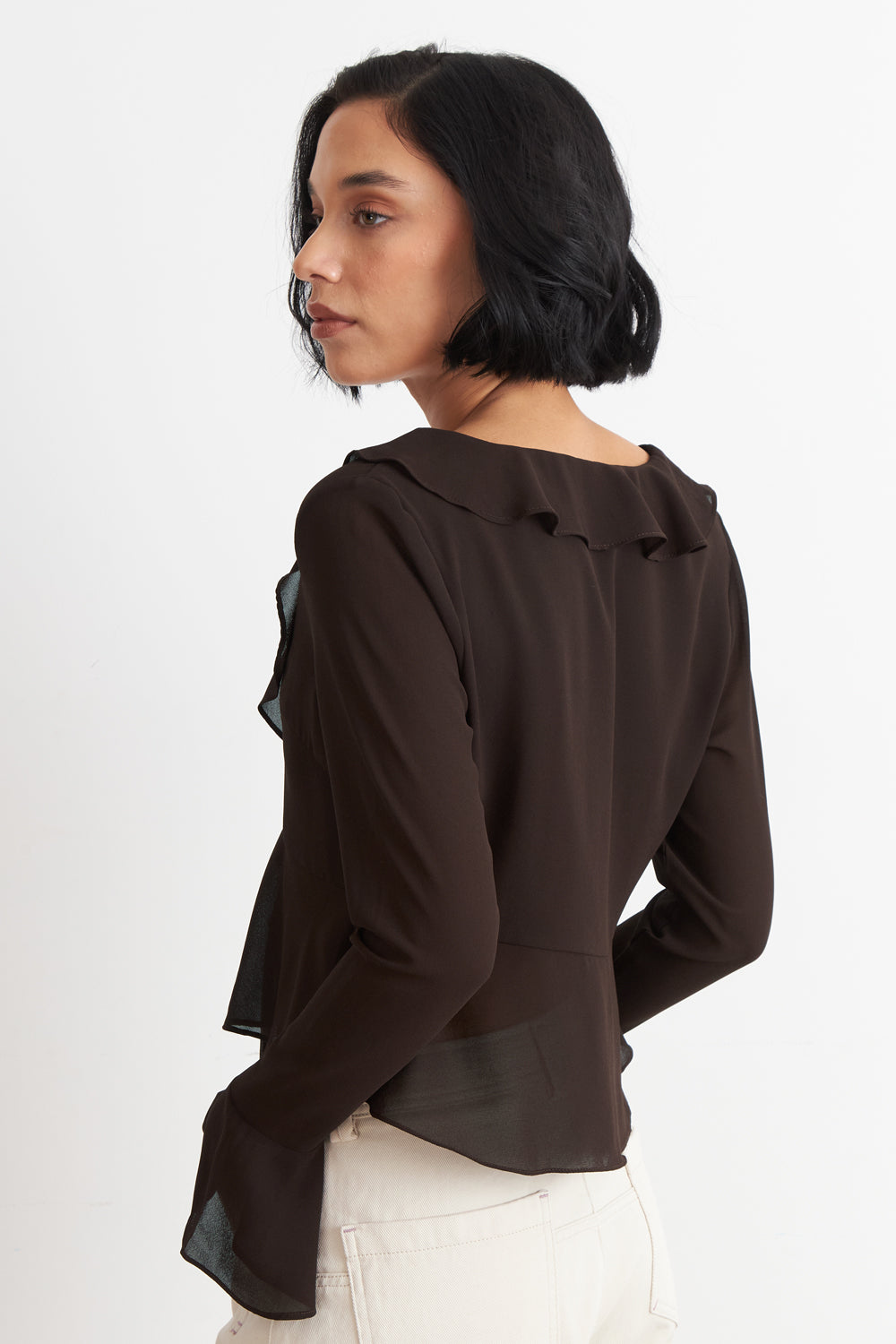 Blusa Vuelos Manga Larga Café