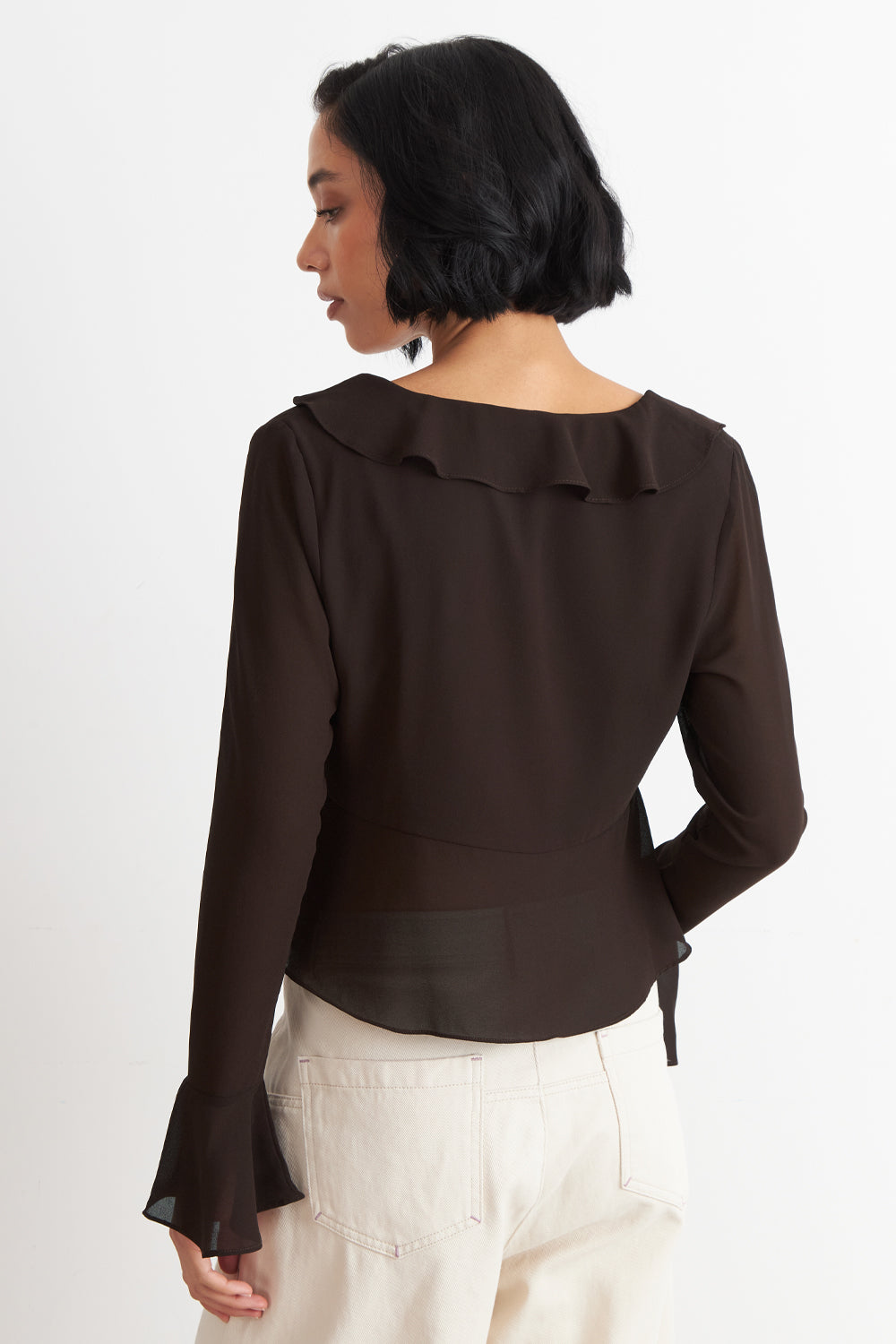 Blusa Vuelos Manga Larga Café