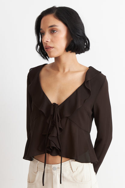 Blusa Vuelos Manga Larga Café