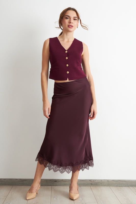 Gilet con Drapeado Lateral Burdeo