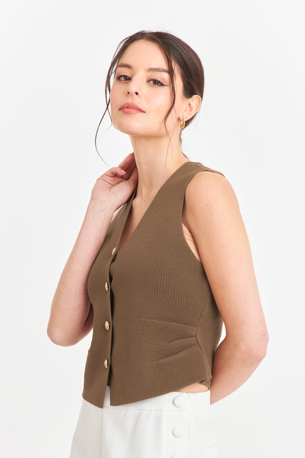 Gilet con Drapeado Lateral Café