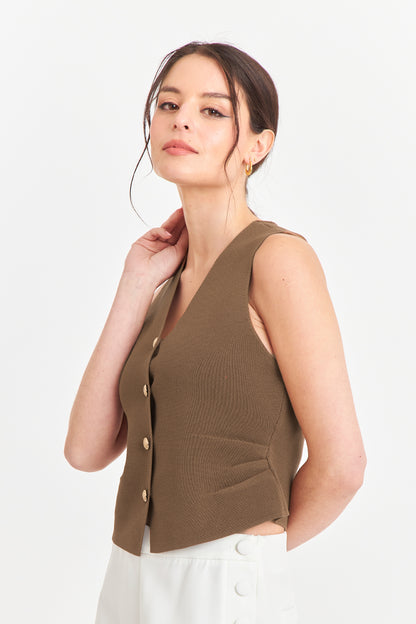 Gilet con Drapeado Lateral Café