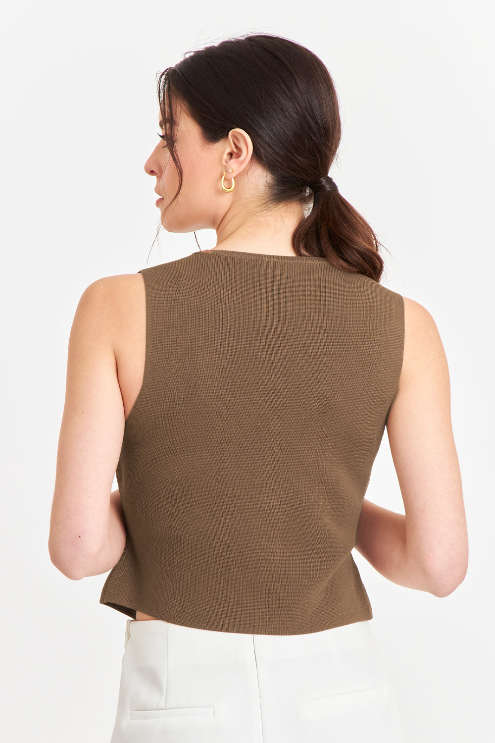 Gilet con Drapeado Lateral Café