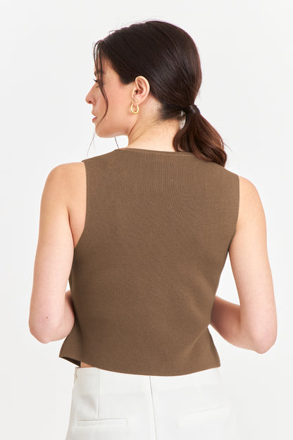 Gilet con Drapeado Lateral Café