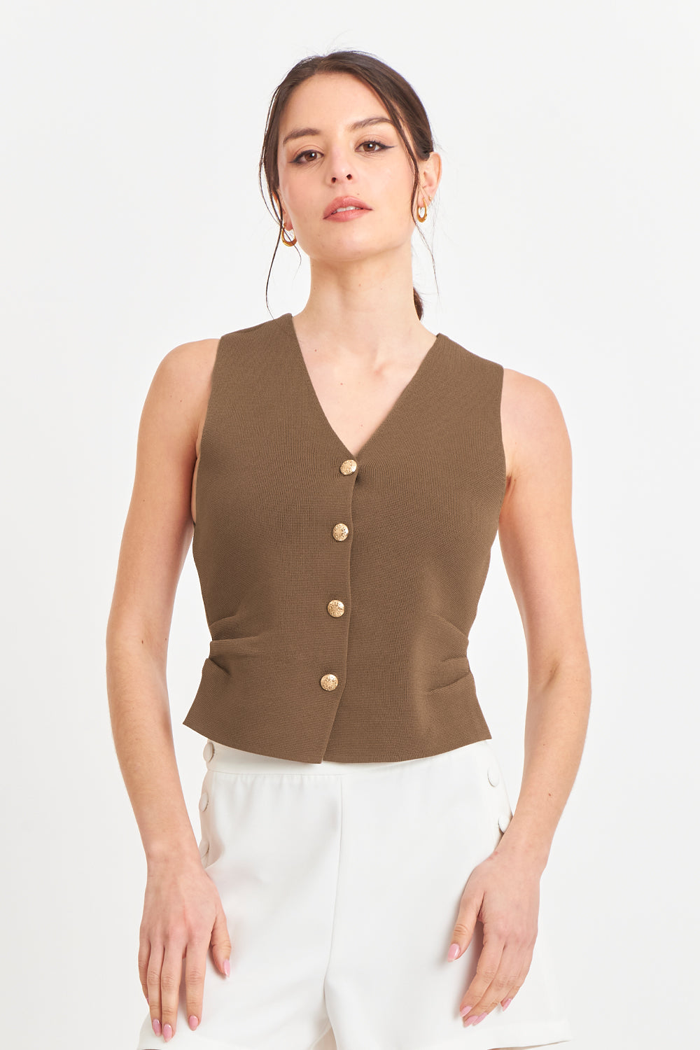 Gilet con Drapeado Lateral Café