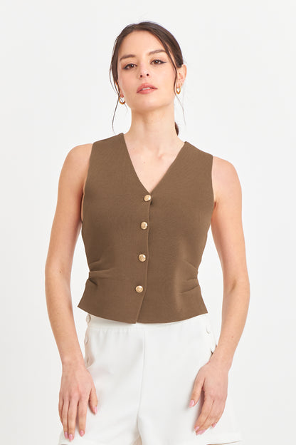Gilet con Drapeado Lateral Café