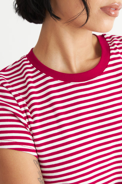 Polera Básica Cuello Redondo Líneas Rojo