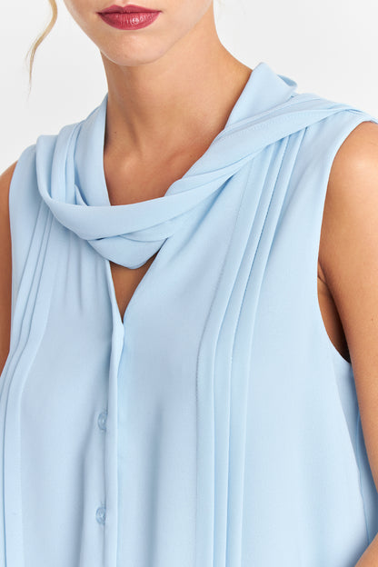 Blusa Cuello Tipo Corbata Celeste