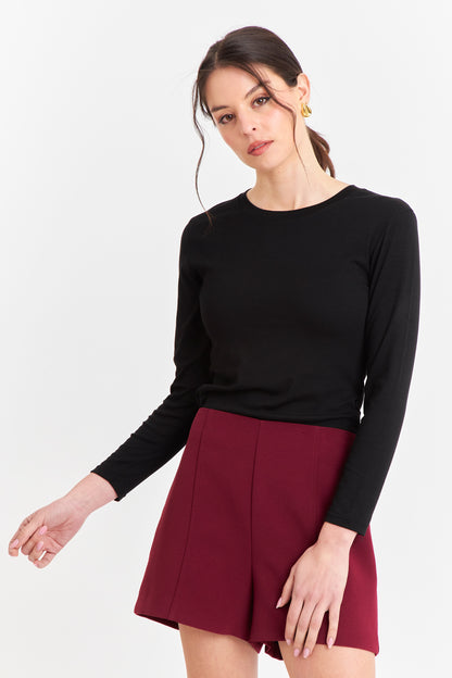 Polera Manga Larga Cuello Redondo Negra